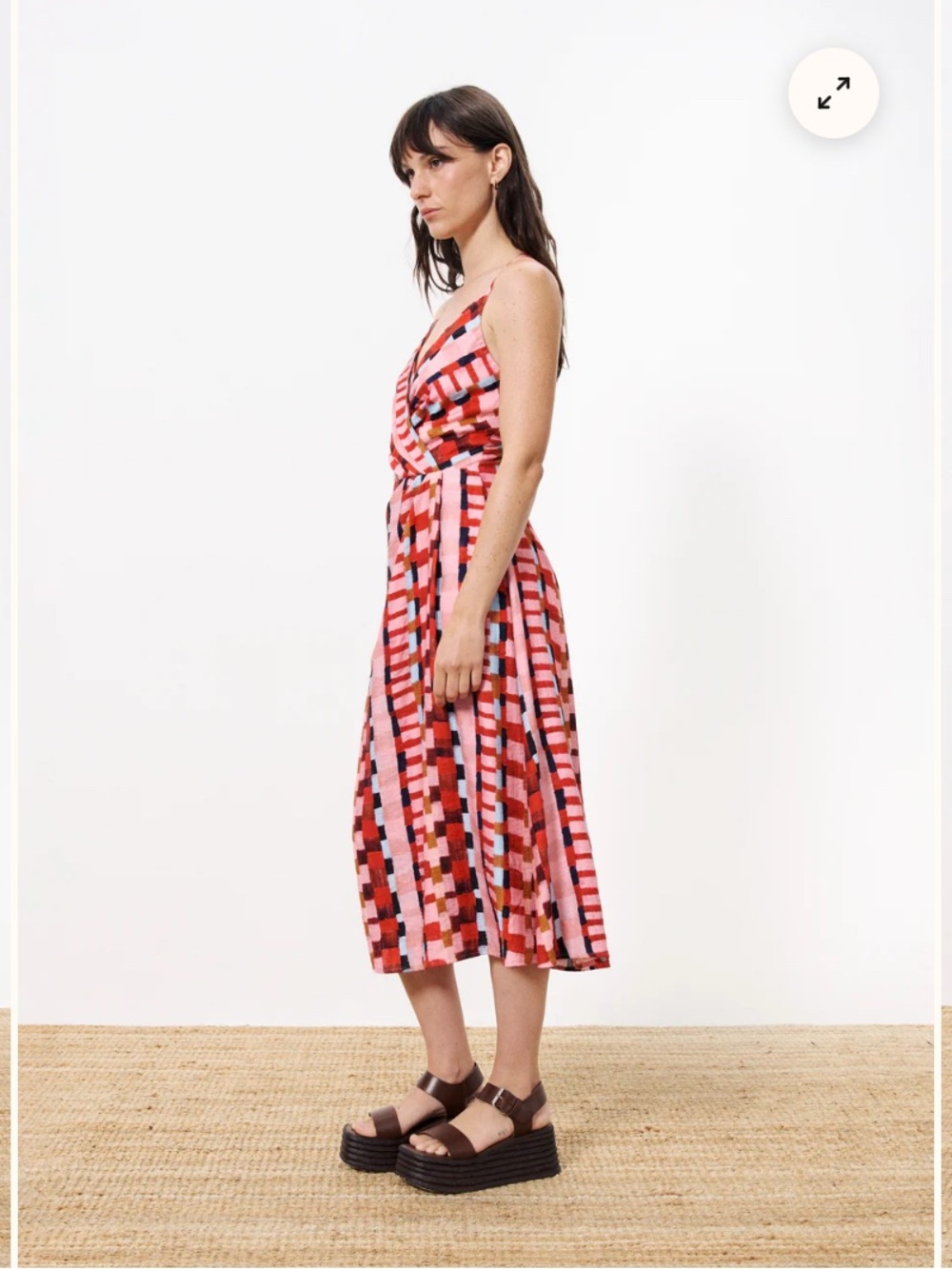 FRNCH AELIG Spatula Striped check Midi Dress Wrap Front Cut Out Back resortwear - Picture 3 of 8